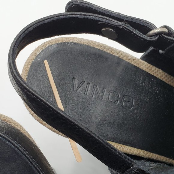 Vince Black Leather Sling Back Wedges - Picture 14 of 16